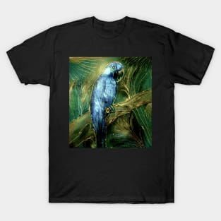 GREEN BLUE EXOTIC PARROT BOTANICAL PALM JUNGLE TROPICAL POSTER PRINT T-Shirt